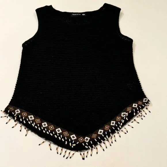 Truworths - Open Knit Sleeveless Top with Tribal Beaded Hemline in Black - Picture 2 of 9